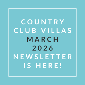 The image announces the availability of the Country Club Villas March 2026 newsletter.