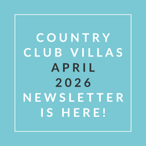 The image announces the availability of the Country Club Villas April 2026 newsletter.