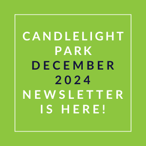 The image announces the availability of the Candlelight Park December 2024 newsletter.