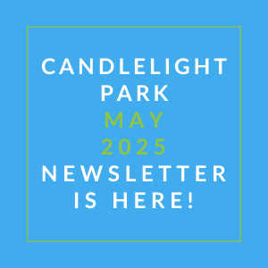a green field with the textcandle park may 2024 newsletter is here