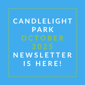 a green square with the words candlelight park november 2024 newsletter is here