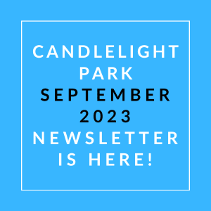 a blue background with a white outline and the words candlelight park september 23 23