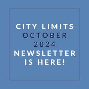 a city limits october 2024 newsletter is here blue background with white text
