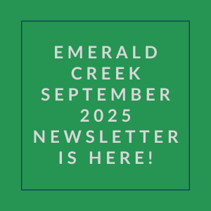 The image announces the availability of the Emerald Creek September 2025 newsletter.