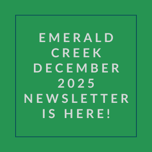 The image announces the availability of the Emerald Creek December 2025 newsletter.