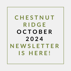 a white rectangle with green writing on it and the words chestnut ridge october