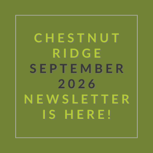 A green square with text announcing the Chestnut Ridge September 2026 newsletter.