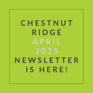 The image announces the availability of the Chestnut Ridge April 2025 newsletter.