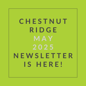 The image announces the availability of the Chestnut Ridge April 2025 newsletter.