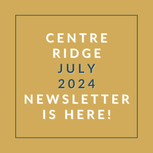 an orange background with the text centre ridge july 2024 newsletter is here