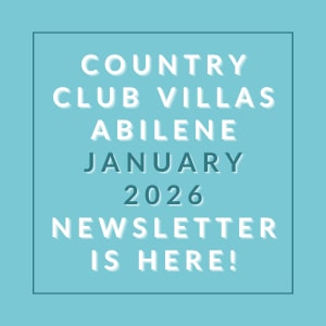 The image is a cover of the Country Club Villas Abilene January 2026 newsletter.