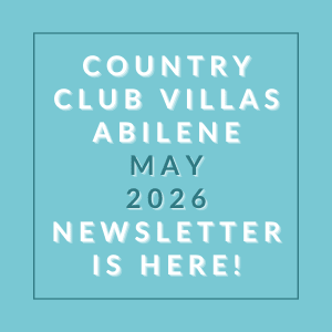 The image is a cover of the Country Club Villas Abilene newsletter for May 2026.