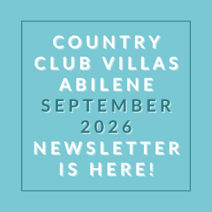 The image is a cover of the Country Club Villas Abilene September 2026 newsletter.