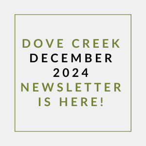 a sign with the words dove creek december 2024 newsletter is here