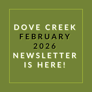 The image announces the availability of the Dove Creek February 2026 newsletter.