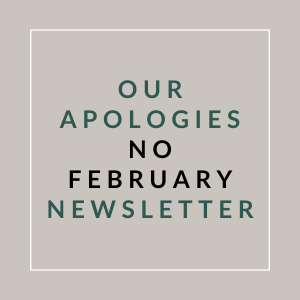 A message stating "Our Apologies No February Newsletter" is displayed.
