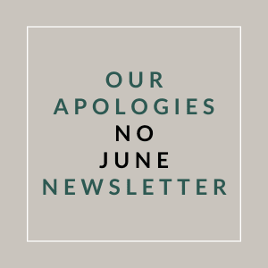 A sign that reads "Our Apologies No June Newsletter".
