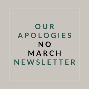 A poster with the text "Our Apologies No March Newsletter" written on it.
