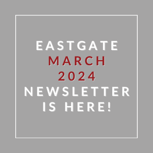a gray background with white and red text and the word easter march 2022 newsletter