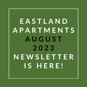 a green background with the words eastern apartments august 23 newsletter is here