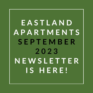 a green background with a white box that says eastern apartments september 23 23 newsletter is