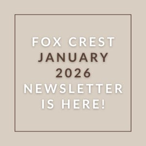 A beige newsletter cover for Fox Crest in January 2026.