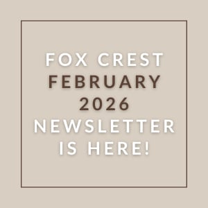 A beige newsletter cover for Fox Crest in January 2026.