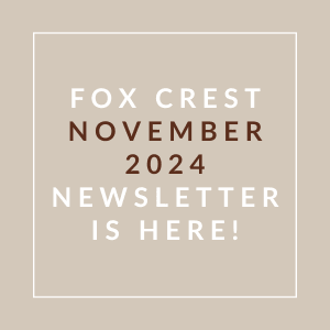 a white box with the words fox creek november 22 23 newsletter is here