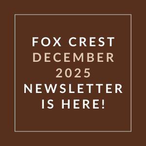 The image announces the availability of the Fox Crest December 2025 newsletter.