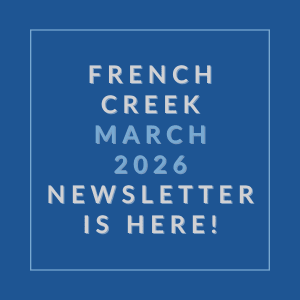 The image is a cover of the French Creek March 2026 newsletter.