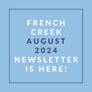 a blue background with the words french creek august 23 newspaper is here