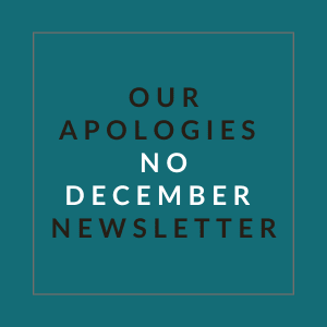 A sign that reads "Our Apologies No December Newsletter".