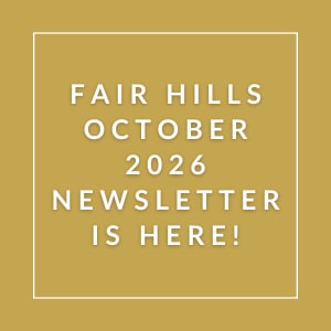 The image announces the availability of the Fair Hills October 2026 newsletter.