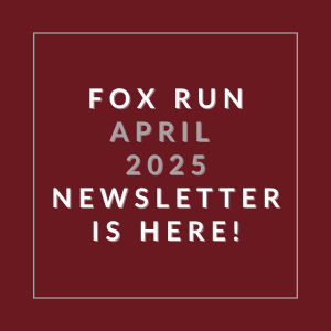 The image announces the availability of the Fox Run April 2025 newsletter.
