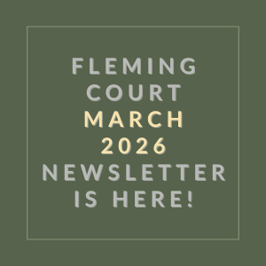 The image is a cover of the Fleming Court March 2026 newsletter.