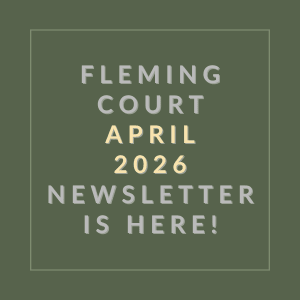 The image is a cover of the Fleming Court April 2026 newsletter.