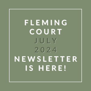 a green background with the words flaming court july 2024 newsletter is here