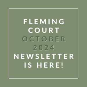 a green background with the words flaming court october 2024 newsletter is here