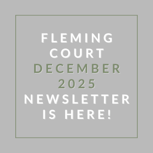 A grey newsletter cover for Fleming Court in December 2025.