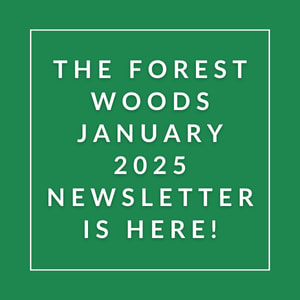 The image announces the availability of the Forest Woods January 2025 newsletter.