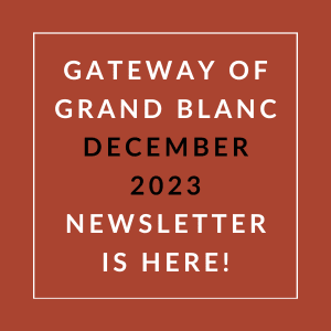 a white box with the words gateway of grand blanc december 2323 news