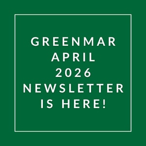 A green square with white text announcing the Greenmar April 2026 newsletter.