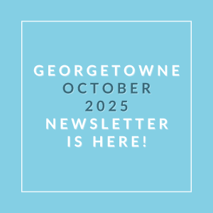 A blue background with text announcing the Georgetown October 2025 newsletter.