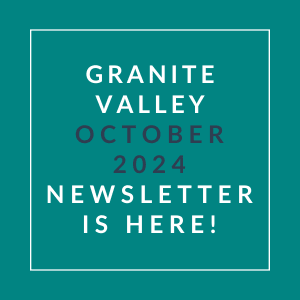 a green background with a white font and the wordsgranite valley october 2024