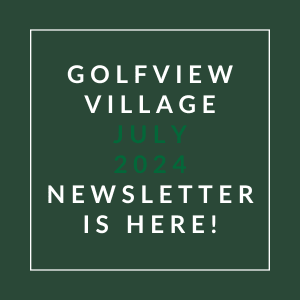 an illustration of a green field with the words village july 2024 newsletter