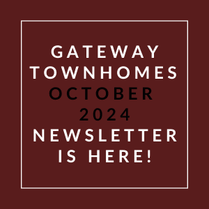 a white box with the words gateway townhomes october 2224 is here