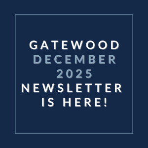 The image announces the availability of the Gatewood December 2025 newsletter.