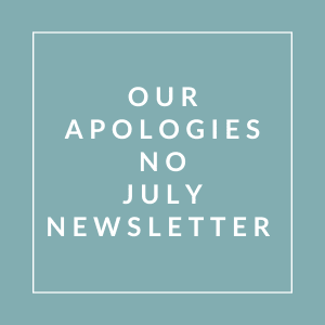 A sign that reads "Our Apologies No July Newsletter".