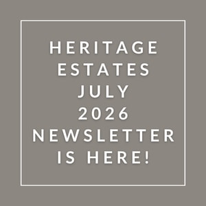 The image announces the availability of the Heritage Estates July 2026 newsletter.
