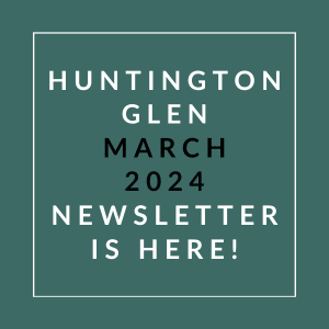 a green background with the text hunting glen march 2024 newsletter is here